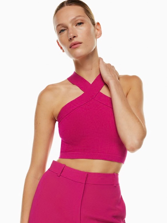Aritzia Tops - NEW Aritzia Babaton Sculpt Knit Criss Cross Cropped Tank Small Pink
